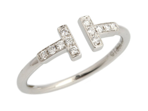 Tiffany & Co. 18K White Gold Diamond Tiffany T Wire Ring