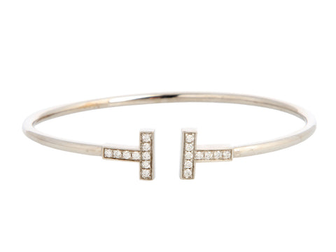 Tiffany & Co. 18K White Gold Diamond Tiffany T Wire Bracelet