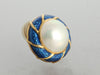 Tiffany & Co. Vintage 18K Yellow Gold Blue Enamel and Mabe Pearl Earrings