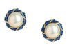 Tiffany & Co. Vintage 18K Yellow Gold Blue Enamel and Mabe Pearl Earrings