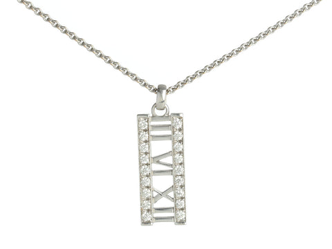 Tiffany & Co. 18K White Gold Diamond Atlas Bar Necklace