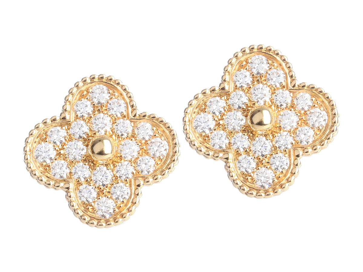 Van Cleef & Arpels 18K Yellow Gold Pavé Diamond Magic Alhambra Pierced