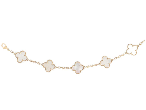 Van Cleef & Arpels 18K Yellow Gold 5-Motif MOP Vintage Alhambra Bracelet