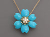 Van Cleef & Arpels Small 18K Yellow Gold Turquoise and Diamond Rose de Noel Pendant Necklace