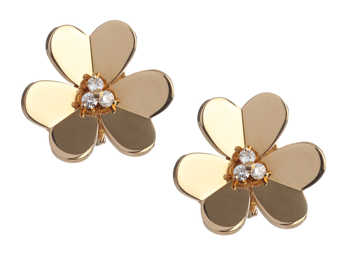Van Cleef & Arpels Large 18K Yellow Gold Diamond Frivole Pierced Earrings