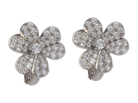 Van Cleef & Arpels Small 18K White Gold Diamond Frivole Pierced Earrings