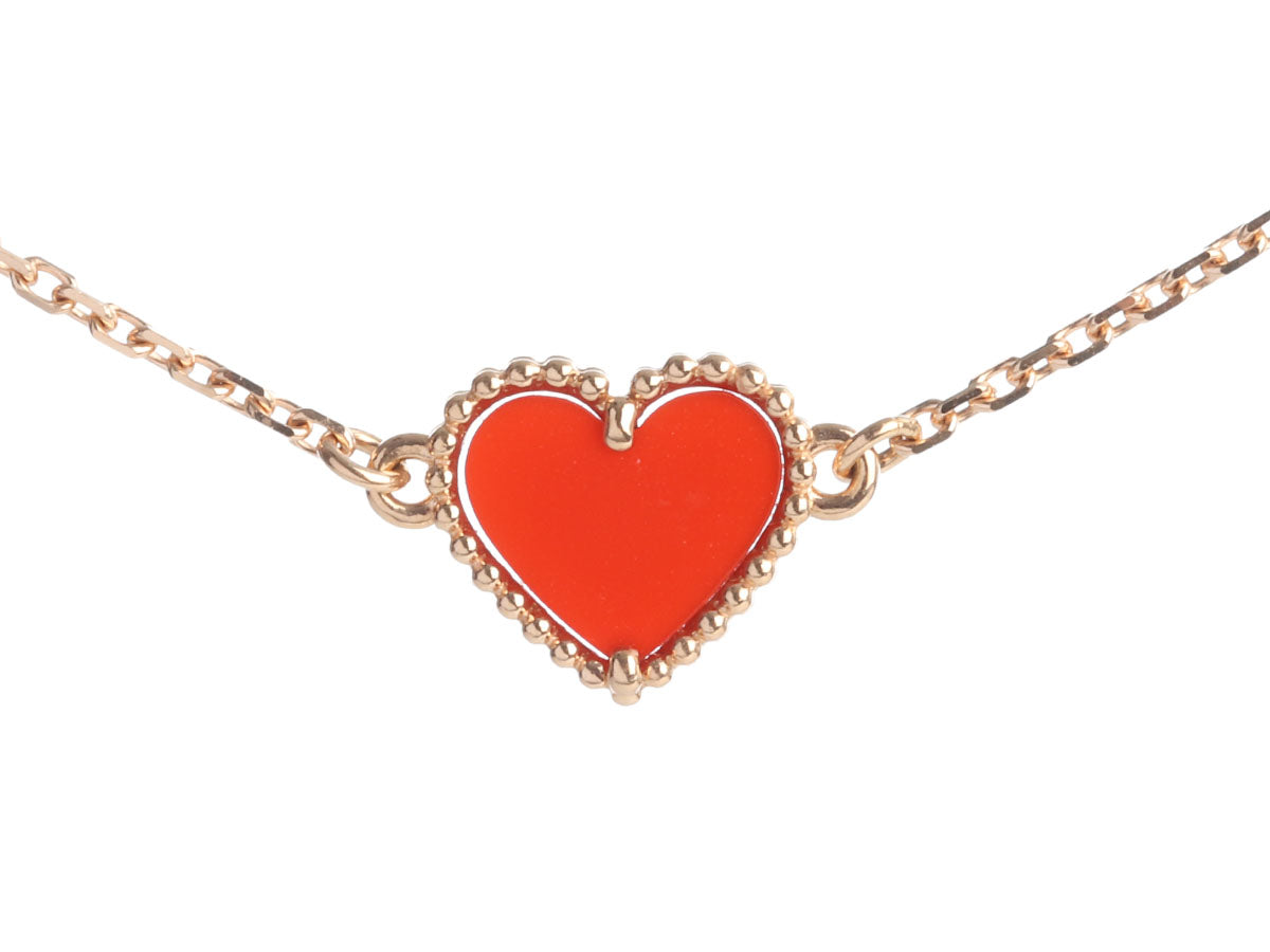 Van Cleef & Arpels 18K Rose Gold Carnelian Sweet Alhambra Heart Bracelet