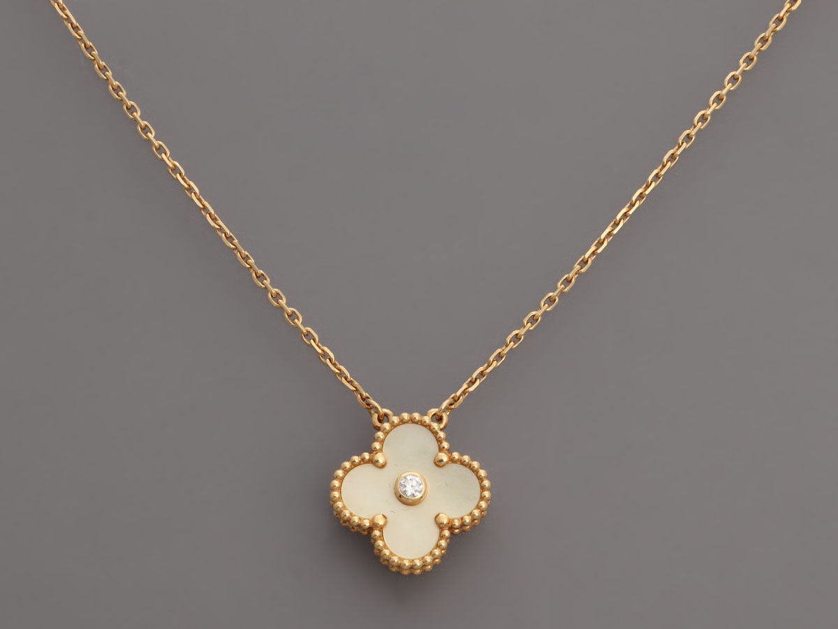 Van Cleef Arpels 18K Yellow Gold MOP Vintage Alhambra 2018 Holiday P