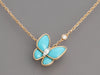 Van Cleef & Arpels 18K Yellow Gold Turquoise Two Butterfly Pendant Necklace