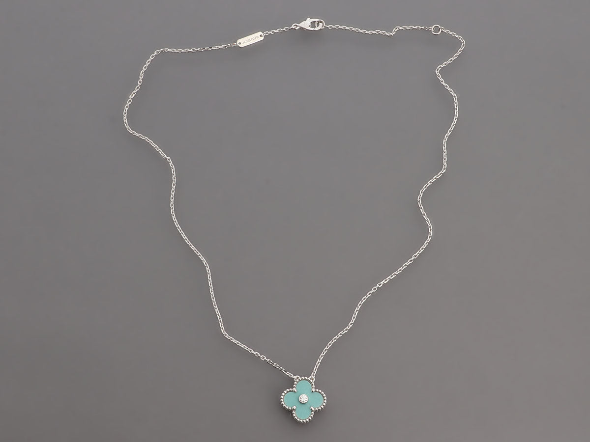 Van Cleef Arpels 18K White Gold Green Celadon and Diamond Vintage Al