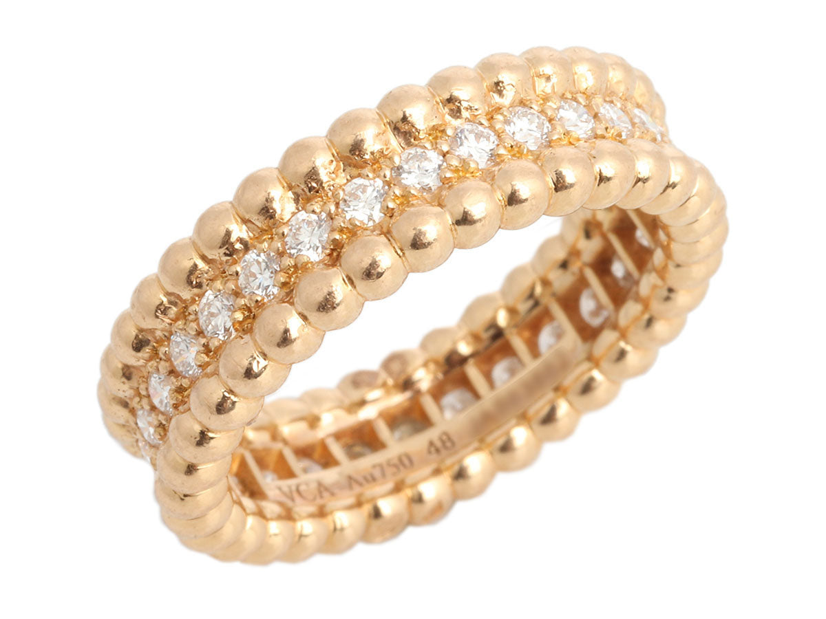 Van Cleef Arpels 18K Rose Gold 1-Row Diamond Perlée Ring