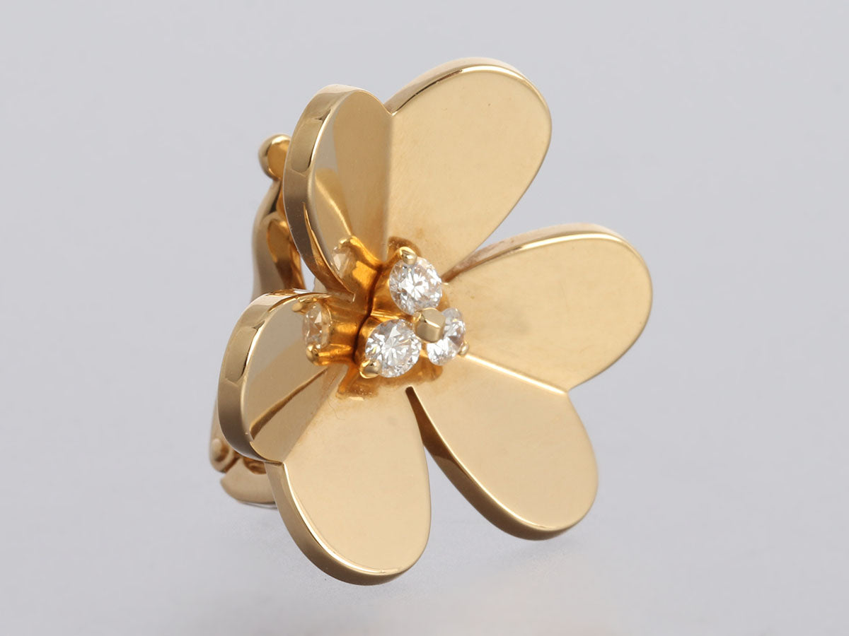 Van Cleef Arpels Large 18K Yellow Gold Diamond Frivole Pierced Earri