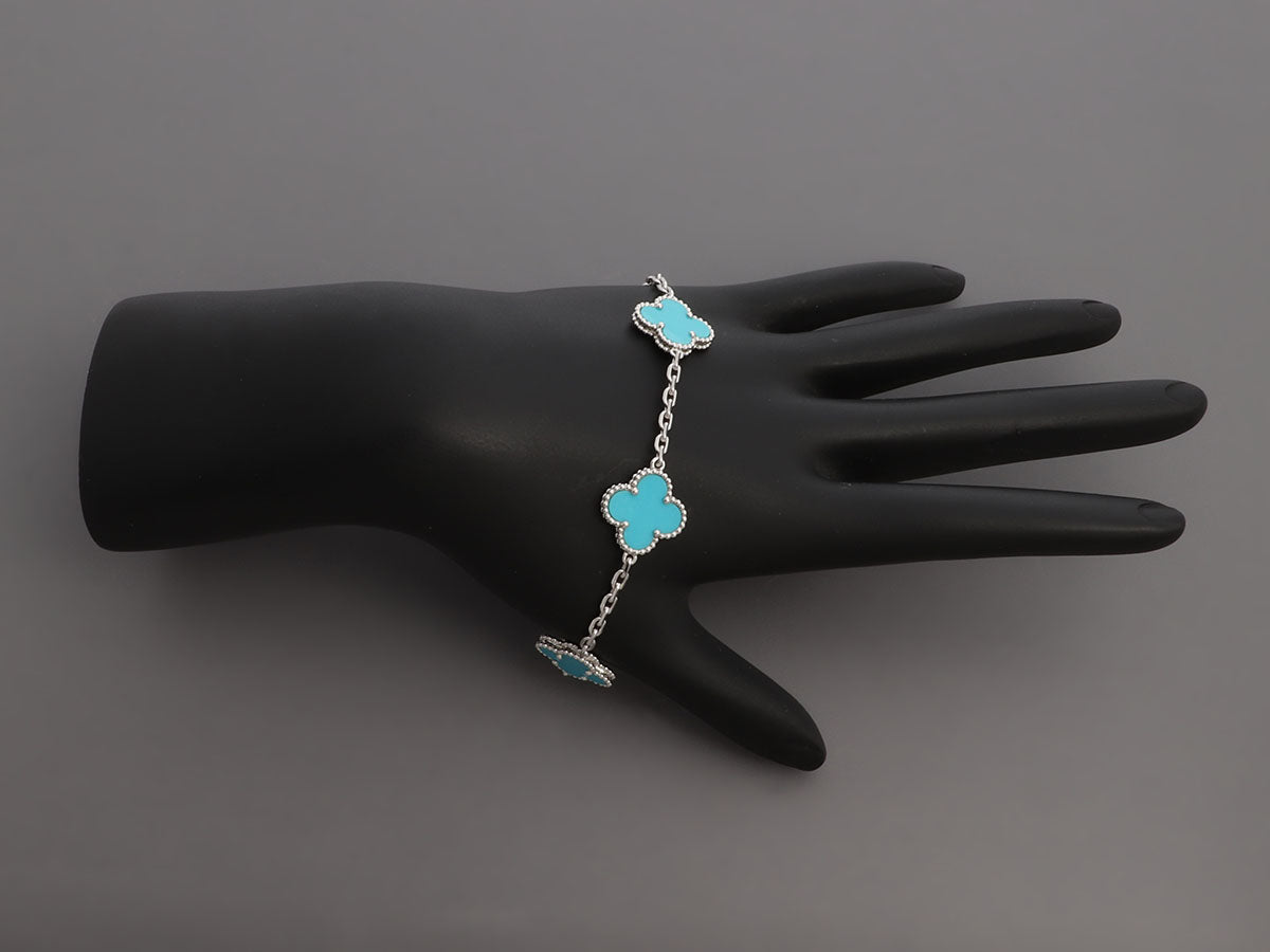 Van Cleef Arpels 18K White Gold Turquoise Vintage Alhambra Bracelet
