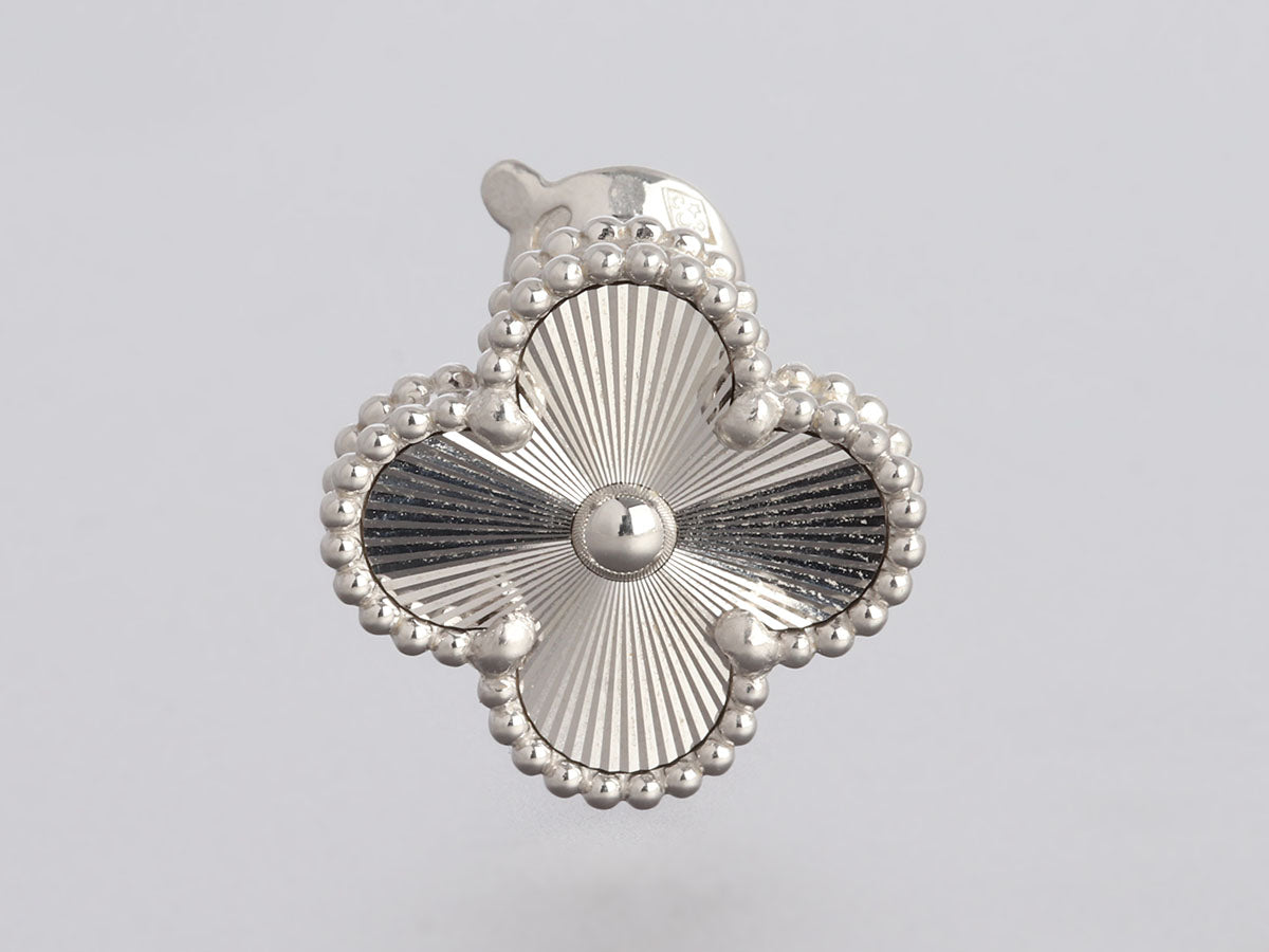 Van Cleef Arpels 18K White Gold Vintage Alhambra Guilloché Pierced E