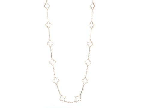 Van Cleef & Arpels 18K Yellow Gold Rock Crystal 20-Motif Vintage Alhambra Necklace
