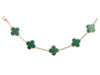 Van Cleef & Arpels 18K Yellow Gold Malachite 5-Motif Vintage Alhambra Bracelet