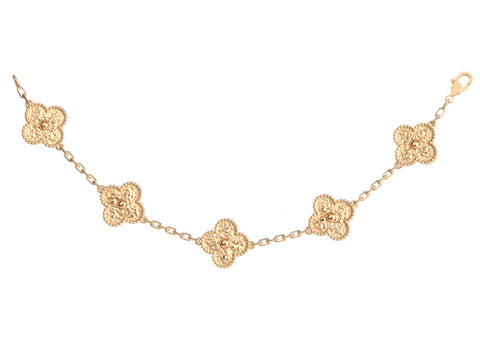 Van Cleef & Arpels 18K Yellow Gold Hammered 5-Motif Vintage Alhambra Bracelet