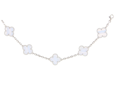 Van Cleef & Arpels 18K White Gold Chalcedony 5-Motif Vintage Alhambra Bracelet