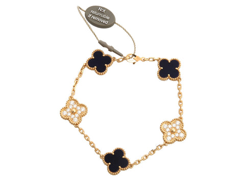 Van Cleef & Arpels 18K Yellow Gold Diamond and Blue Sèvres Porcelain Vendôme Vintage Alhambra Bracelet