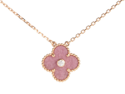 Van Cleef & Arpels 18K Rose Gold Rhodonite and Diamond 2021 Holiday Pendant Necklace