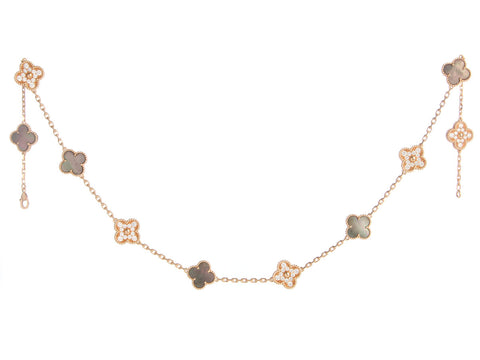 Van Cleef & Arpels 18K Rose Gold Diamond and Gray MOP Vintage Alhambra 50th Anniversary Necklace