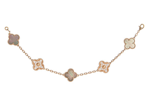 Van Cleef &  Arpels 18K Rose Gold Diamond and Gray MOP Vintage Alhambra 50th Anniversary Bracelet