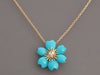 Van Cleef & Arpels 18K Yellow Gold Turquoise and Diamond Mini Rose de Noël Pendant Necklace