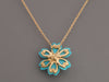 Van Cleef & Arpels 18K Yellow Gold Turquoise and Diamond Mini Rose de Noël Pendant Necklace