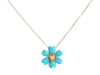 Van Cleef & Arpels 18K Yellow Gold Turquoise and Diamond Mini Rose de Noël Pendant Necklace