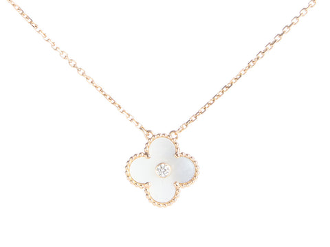 Van Cleef & Arpels 18K Yellow Gold MOP Vintage Alhambra 2012 Holiday Pendant Necklace