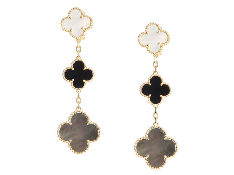 Van Cleef & Arpels 18K Yellow Gold 3-Motif Magic Alhambra Earrings