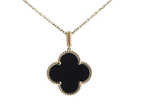 Van Cleef & Arpels 18K Yellow Gold Onyx Magic Alhambra Long Pendant Necklace