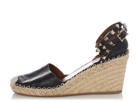 Valentino Black Rockstud Espadrille Wedges