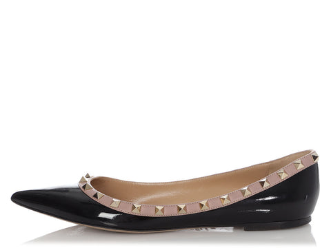 Valentino Black Patent Rockstud Ballerinas