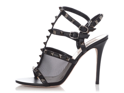 Valentino Black Mesh Rockstud Sandals