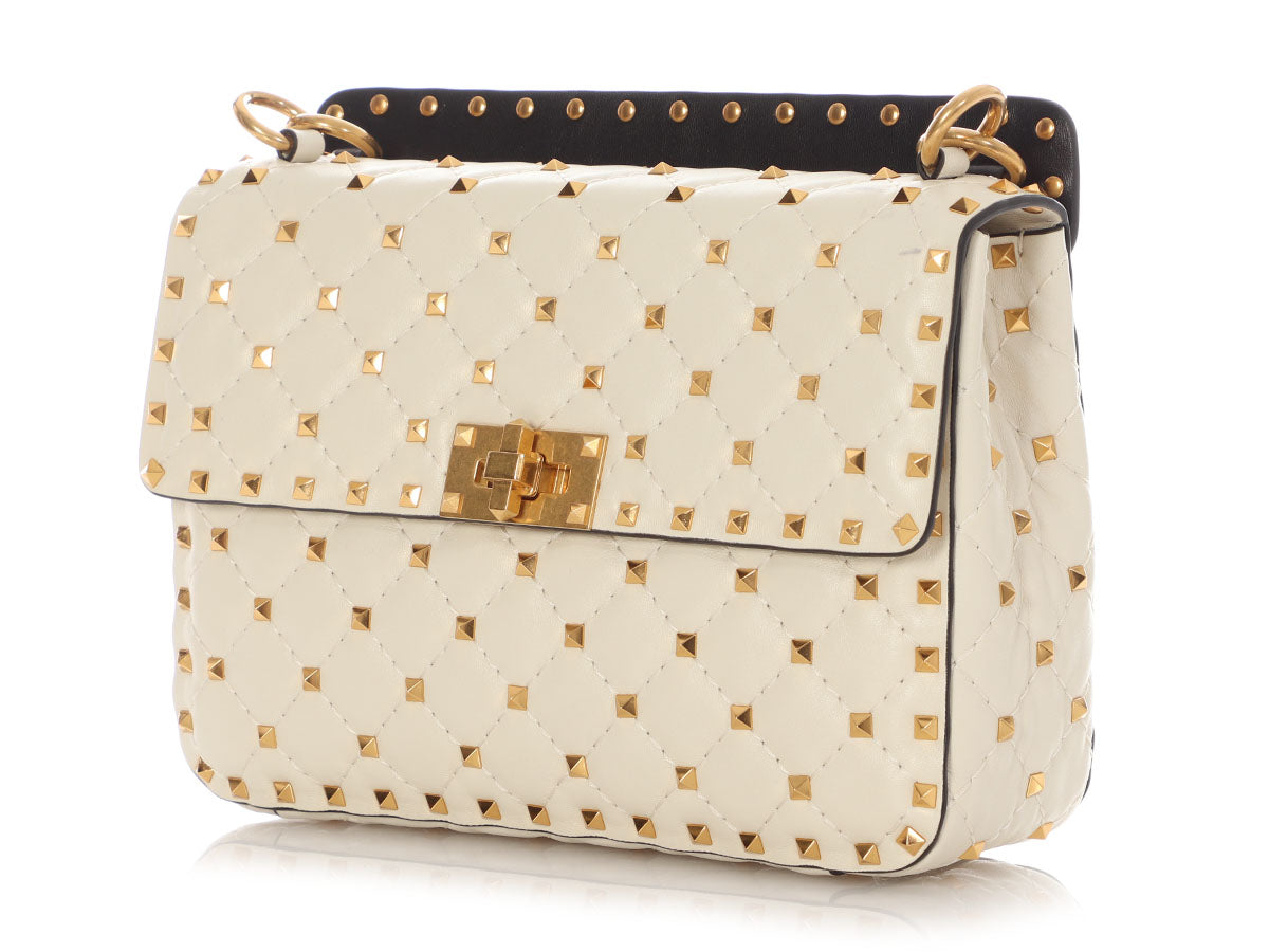 Valentino Medium Ivory and Black Rockstud Spike Bag