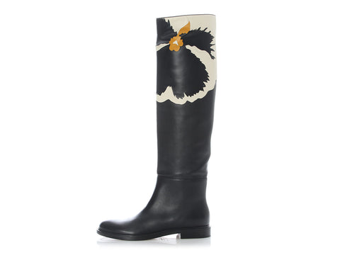 Valentino Black Floral Riding Boots