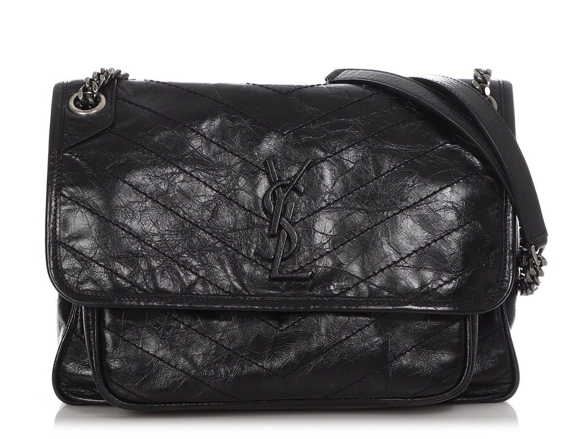 Saint Laurent Niki Medium YSL Crinkled Calfskin Flap Shoulder Bag