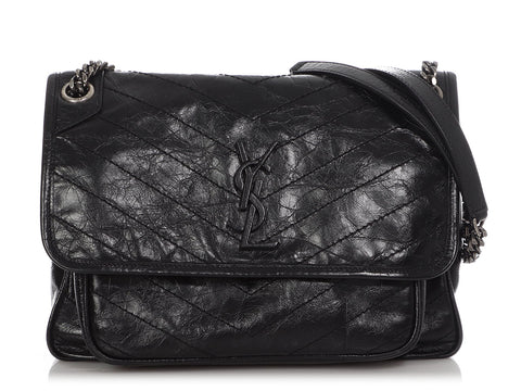 Saint Laurent Medium Black Crinkled Calfskin Niki