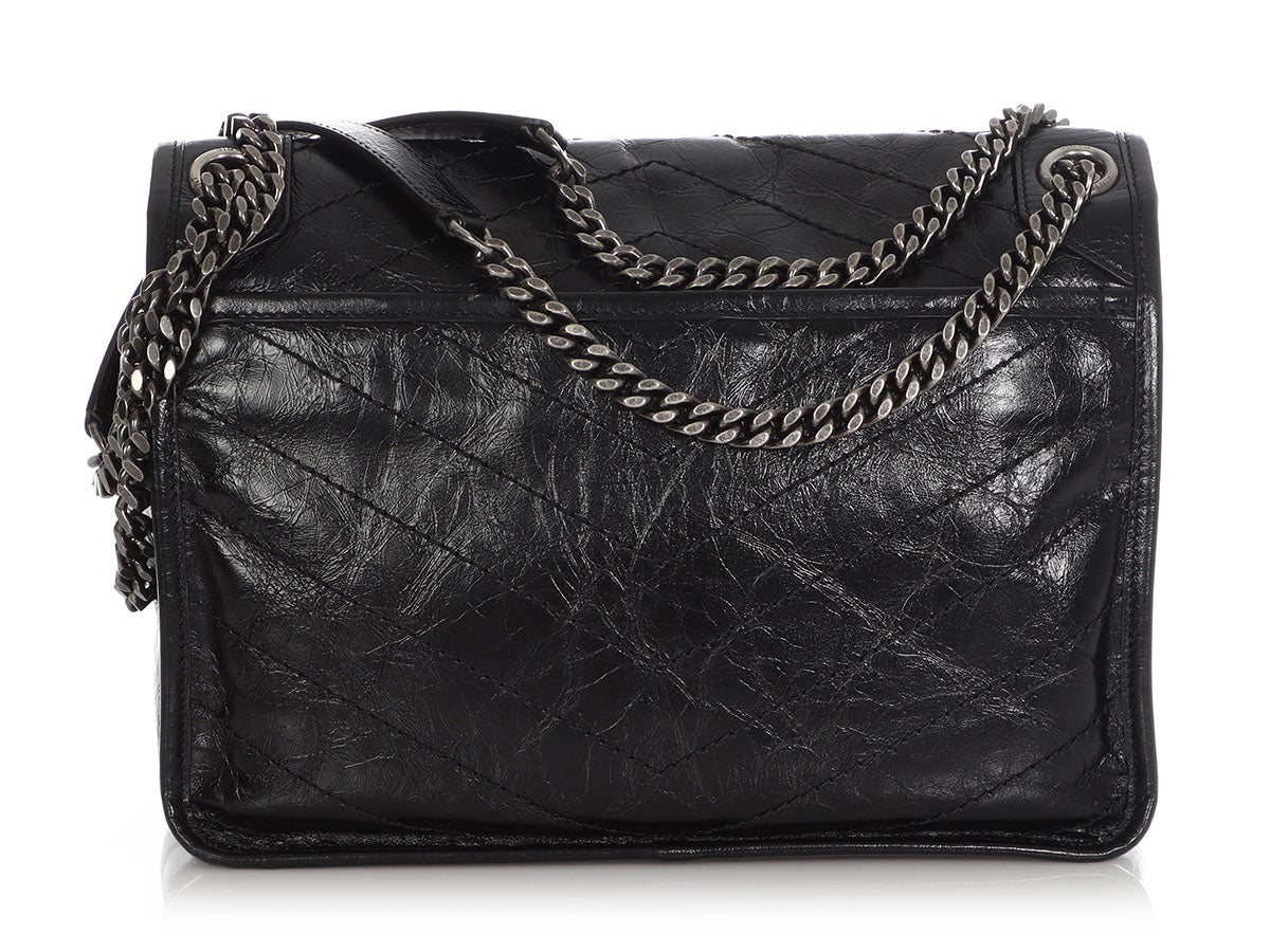 Saint Laurent Niki Large YSL Crinkled Calf Leather Shoulder Bag