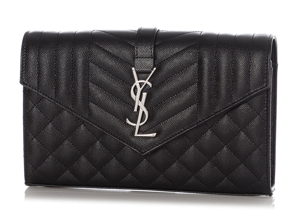 SAINT LAURENT Black envelope wallet with silver monogram