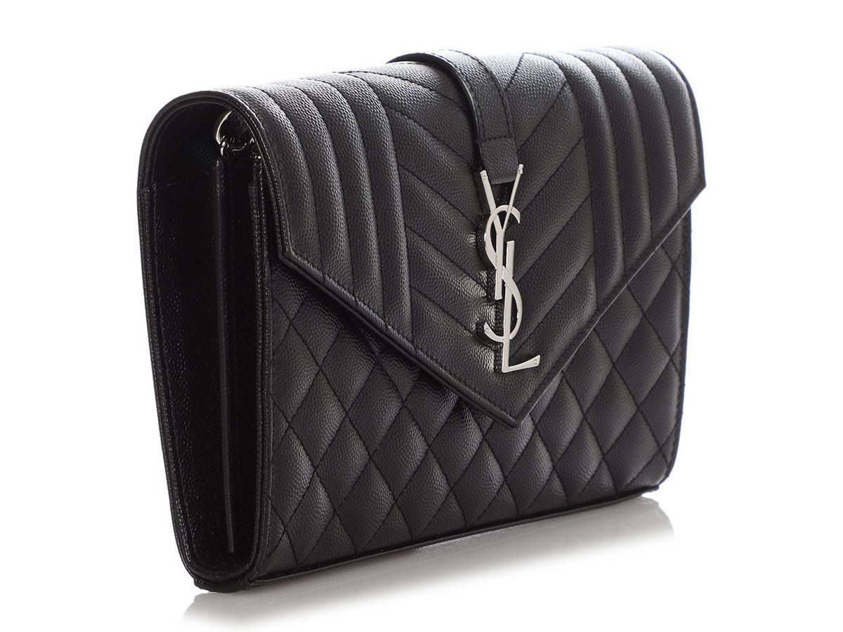 YSL Chain Envelope Clutch Bag Black