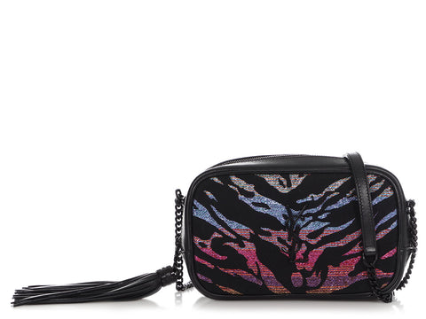 Saint Laurent Black Tiger Burnout Monogram Lou Camera Bag