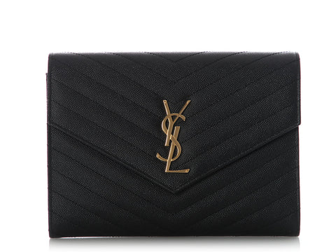 Saint Laurent Black Matelassé Grain de Poudre Cassandre Pouch