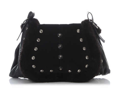 Yves Saint Laurent Fur & grommets leather satchel