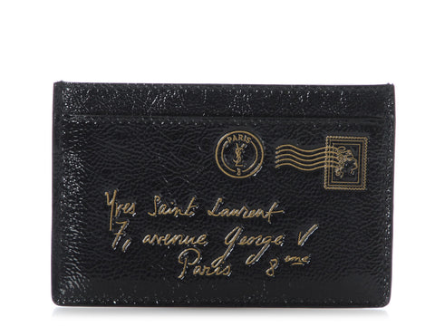 YSL Black Patent Y-Mail Card Case