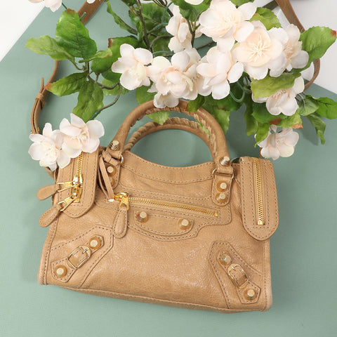 Balenciaga Mini Brown Agneau Giant Gold 12 City