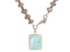 18K Yellow Gold and Sterling Silver Labradorite, Pyrite, and Aqua Charm Bracelet