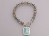 18K Yellow Gold and Sterling Silver Labradorite, Pyrite, and Aqua Charm Bracelet
