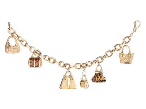 14K Yellow Gold and Enamel Handbag Charm Bracelet